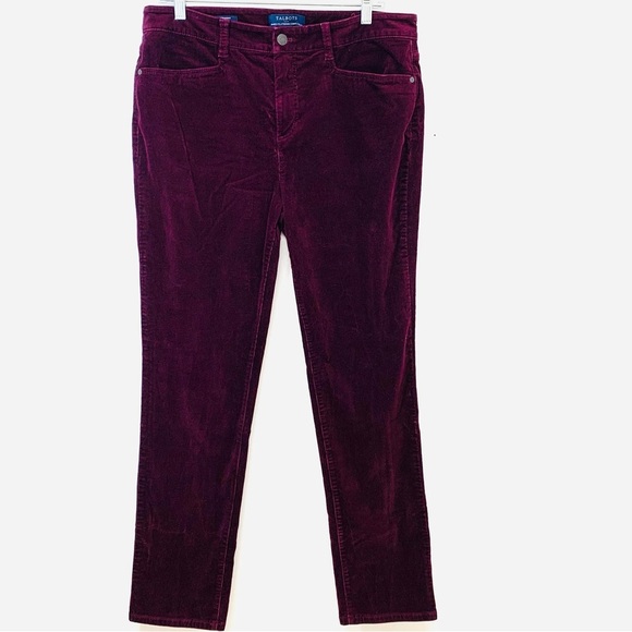 Talbots Corduroy Pants Woman‎ 12  Burgendy Straight Pockets Stretch Work Casual - Picture 1 of 9